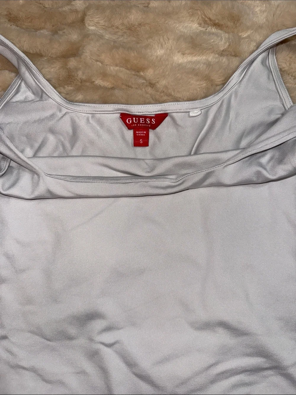 Guess White Ribbed Square-Neck Kids One-Piece Bodysuit